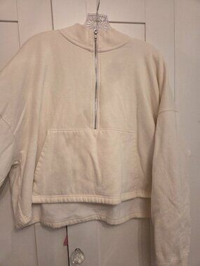 VS PINK Cream Half-Zip Crop Sweatshirt | XXL